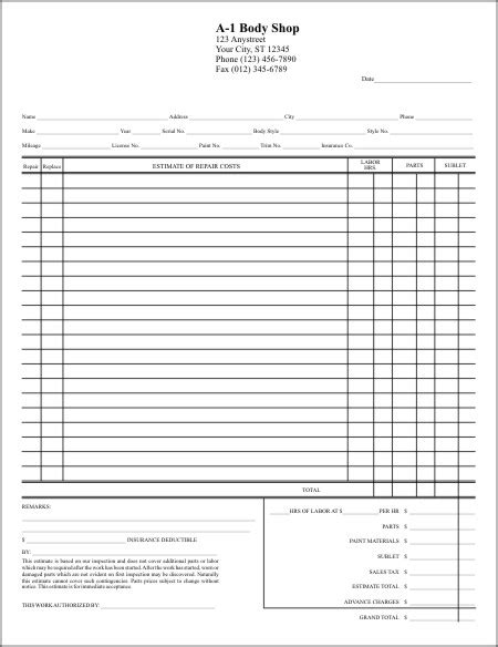 Body Shop Estimate Template Creation