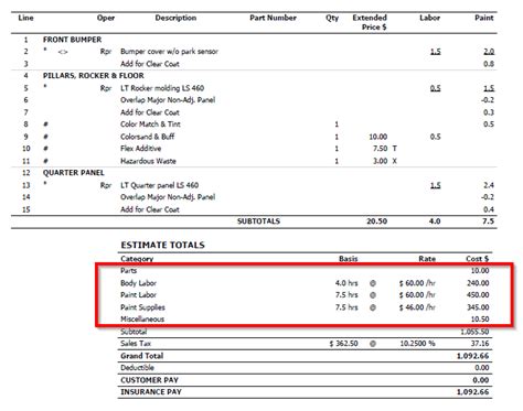 Body Shop Estimate Template Example 2