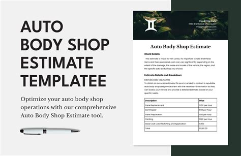 Body Shop Estimate Template Google Docs