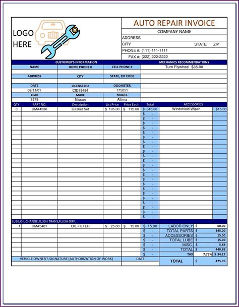 Body Shop Estimate Template in Word Processing Example