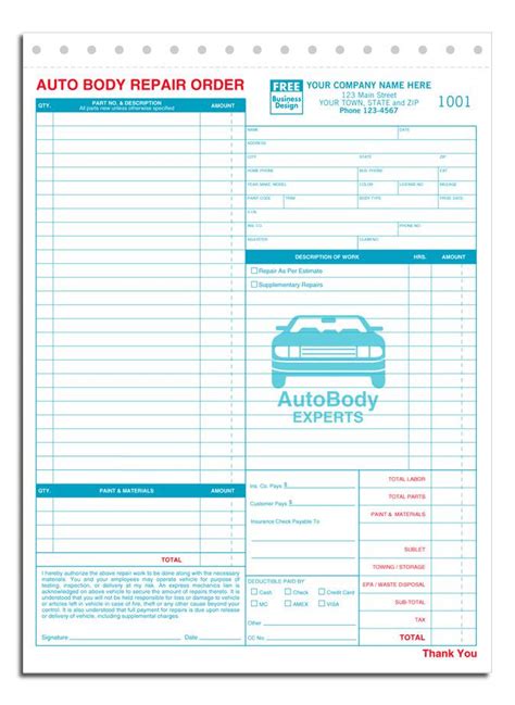 Body Shop Estimate Form Template