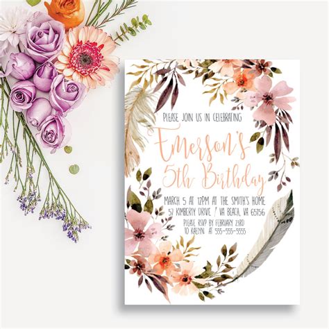 Boho Birthday Party Invitations