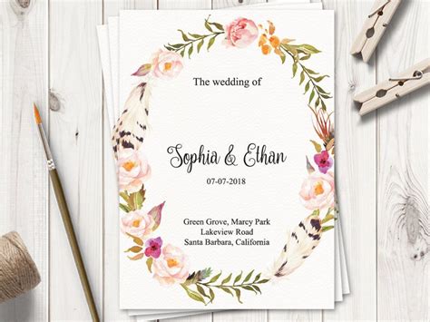 Boho chic wedding program template