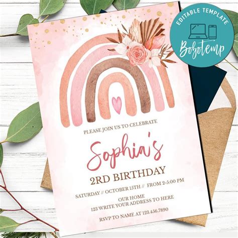 Boho Rainbow Graduation Party Invitation Template