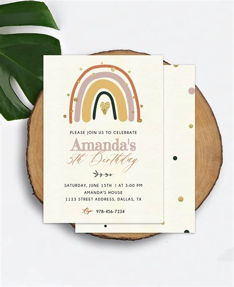 Boho Rainbow Invitation Template Example