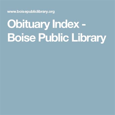 Boise Public Library Obituaries