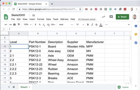 Bill of Materials Import Data Example