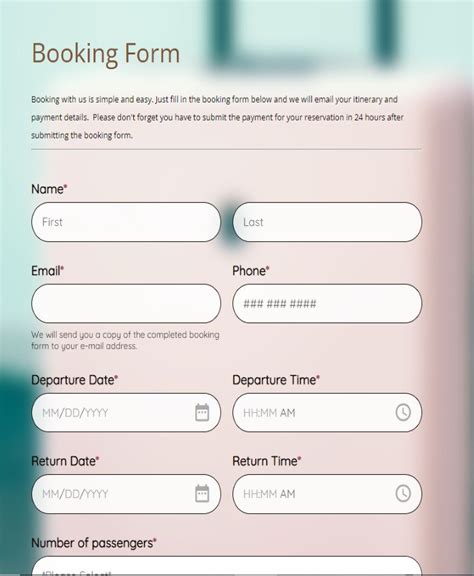 Booking Form Template Gallery 1