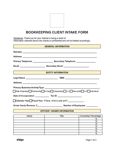 Bookkeeping Client Intake Form Template Structure