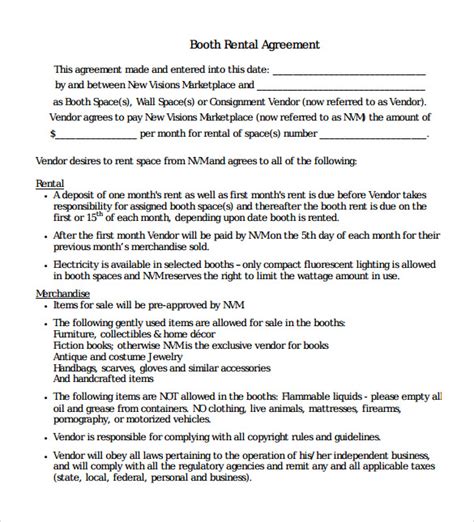 Booth Rental Agreement with Services