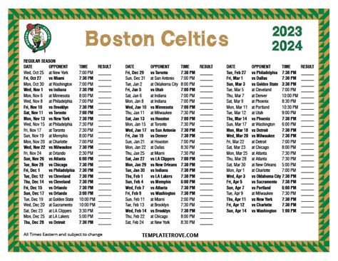 Boston Celtics Schedule Printable 2023-2024 Season