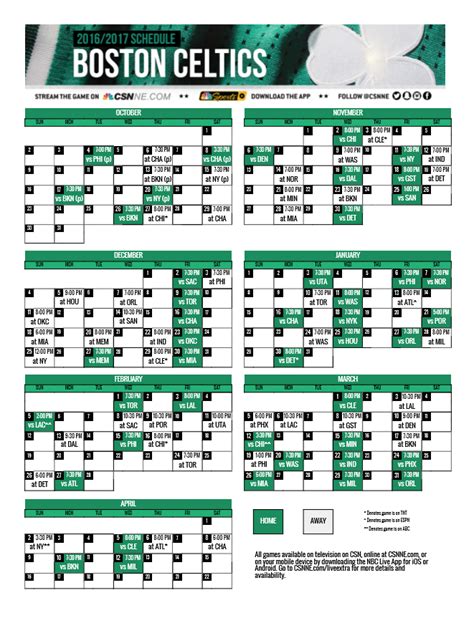 Boston Celtics Schedule Printable Calendar