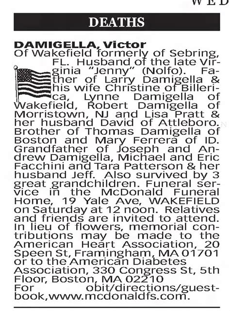 Example of a Boston Globe Obituary