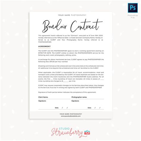 Boudoir Photography Contract Template Word Document