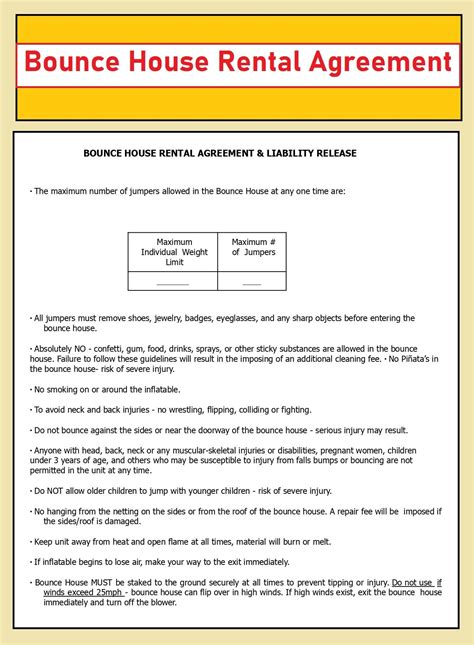 Bounce House Rental Agreement Form