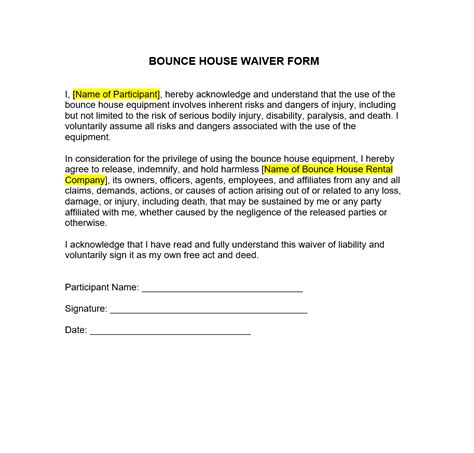 Bounce House Waiver Template 1