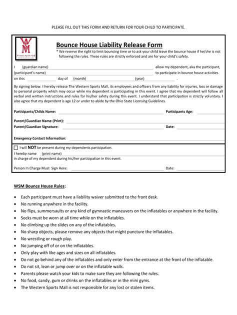 Bounce House Waiver Template PDF