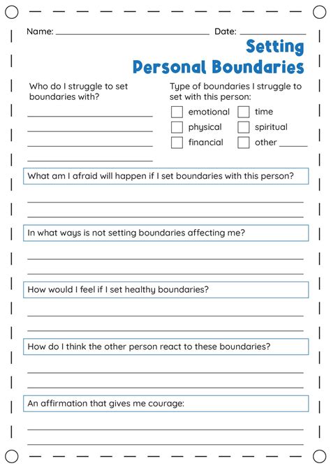 Boundary setting worksheets example