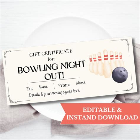 Bowling gift certificate template design