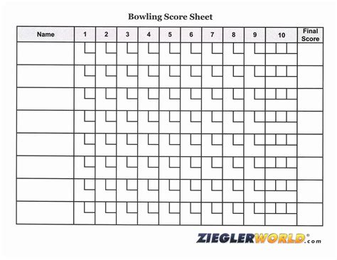 Bowling Score Grid Template