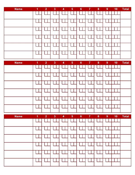 Bowling Score Sheet Form