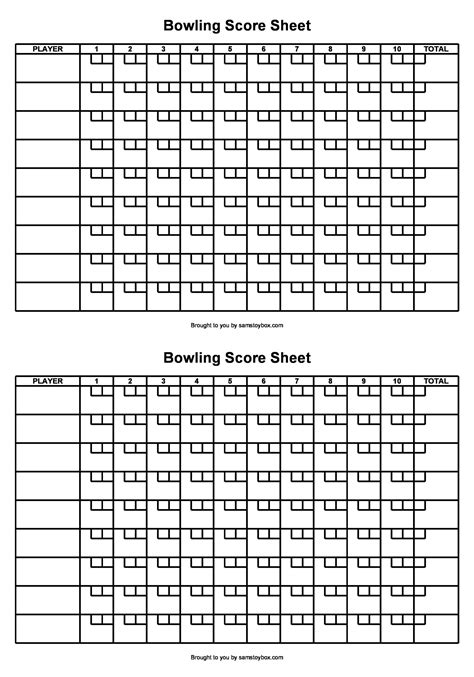 A bowling score sheet template printed on paper