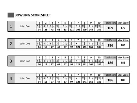 Bowling score sheet template with automatic calculations