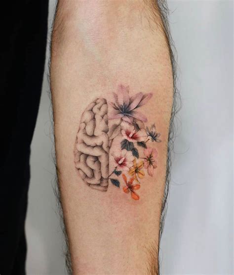 Brain with Flowers Tattoo