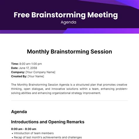 Brainstorming Meeting Agenda Template