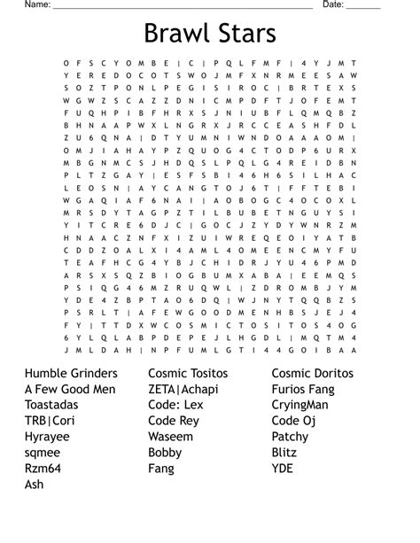 Brawl Stars Printable Word Search