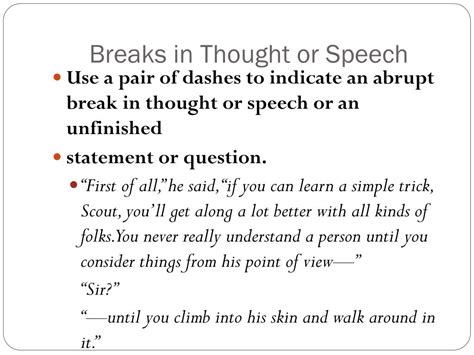 Using dashes to indicate a break in thought example