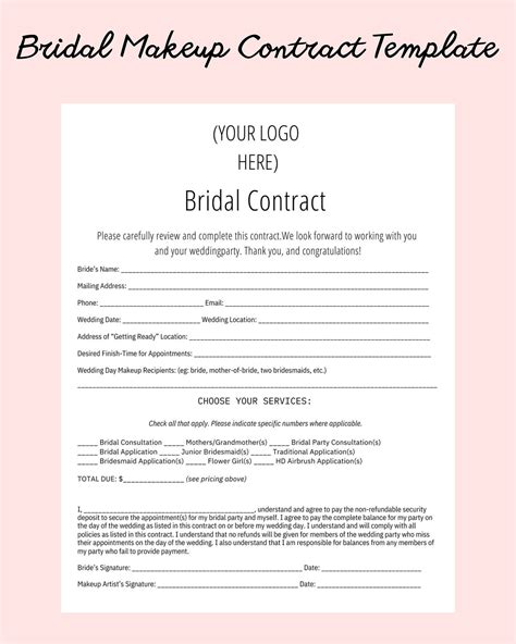 Bridal Hair Contract Template Example UK