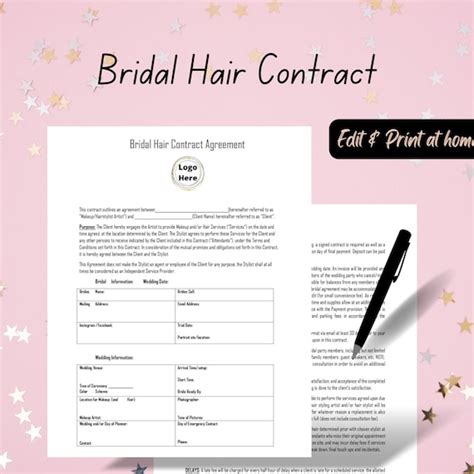 Bridal Hair Contract Template Example