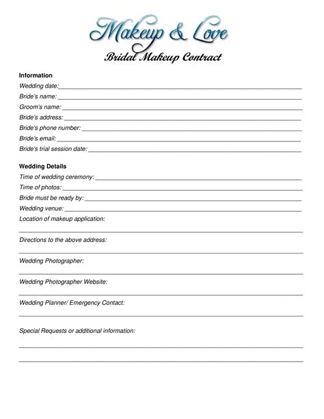 A sample bridal makeup contract with a bride looking at it carefully