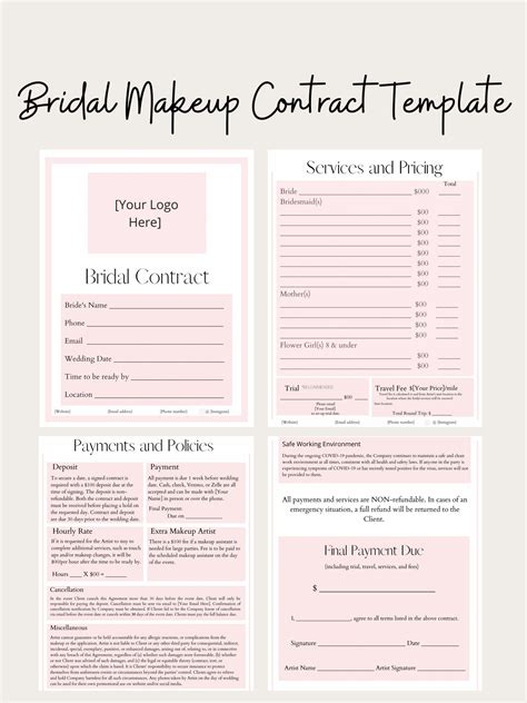 A free bridal makeup contract template with a bride and makeup artist in the background