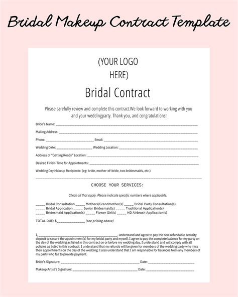 Bridal Makeup Contract Template Word