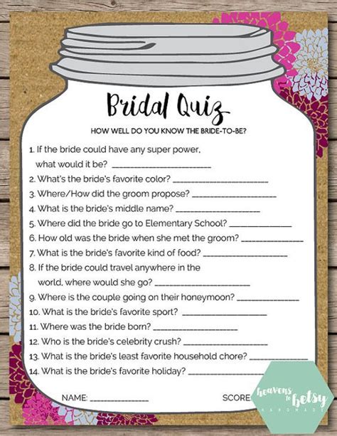 Bridal Shower Games Printable for Small Groups