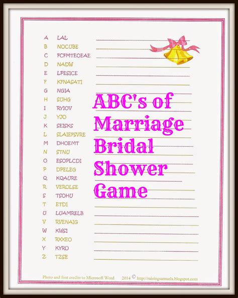 Bridal shower games printables