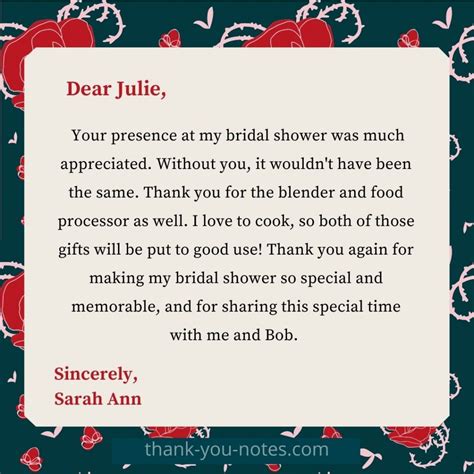 Bridal Shower Thank You Note Ideas with Handwritten Notes