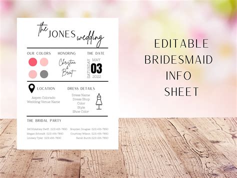 Bridesmaid Info Card Template on Canva