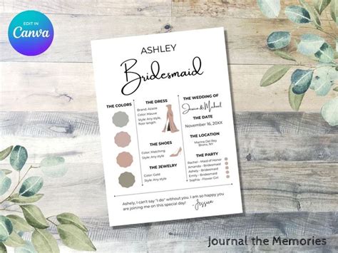 Bridesmaid Info Card Template Canva