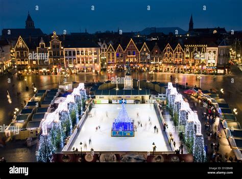 Bruges Belgium Christmas Market Ice Skating