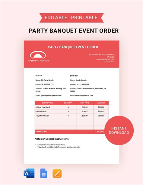 Budget Banquet Event Order Template