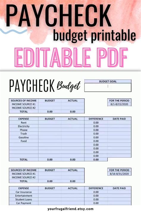 Budget by Paycheck Printable PDF