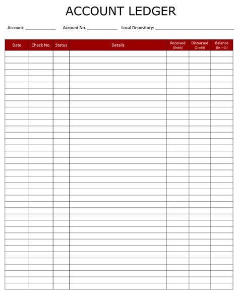 Budget Ledger Paper Template