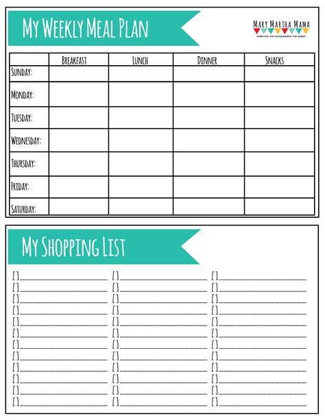 Budget meal planning template