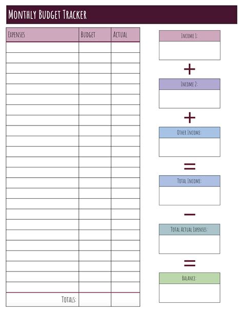 Budget Template Printable