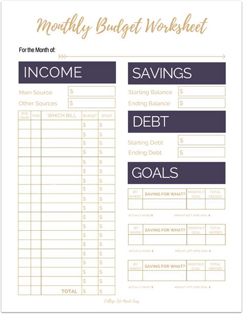 Budgeting Money Sheets Printables