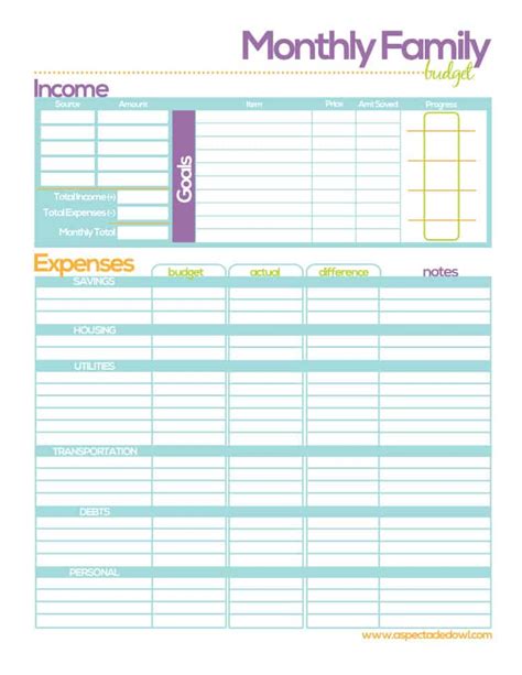 Budgeting printables for families