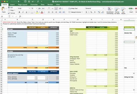 Budgeting template in Excel